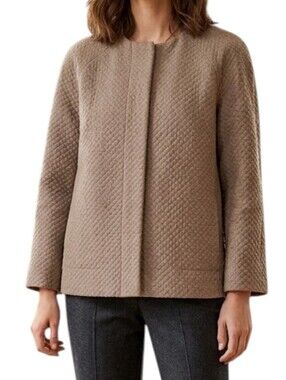 Escada Elements Taupe Diamond Quilted Cashmere Jacket Size 34 US Small